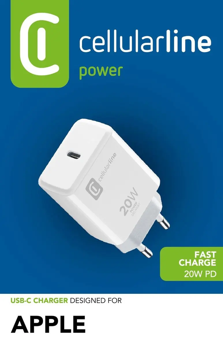 Cellularline ACHIPHUSBCPD20WW USB-C Snellader 20W - Wit - afbeelding 3 van 4