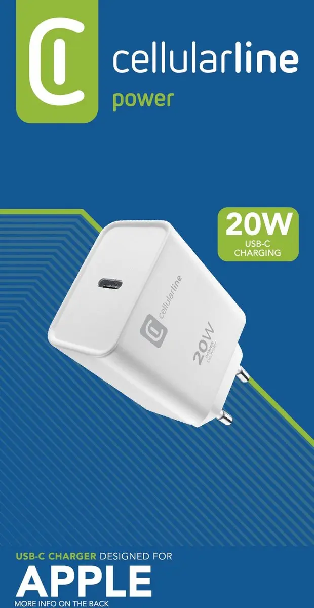 Cellularline ACHIPHUSBCPD20WW USB-C Snellader 20W - Wit - afbeelding 2 van 4