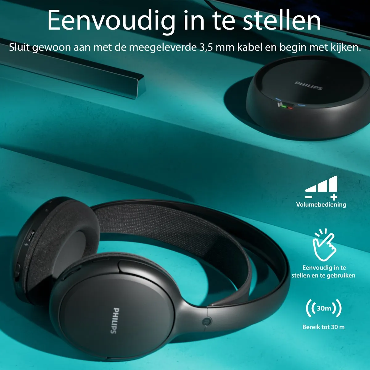 Philips SHC5200M2/12 Draadloze TV Hoofdband Hoofdtelefoon - Zwart