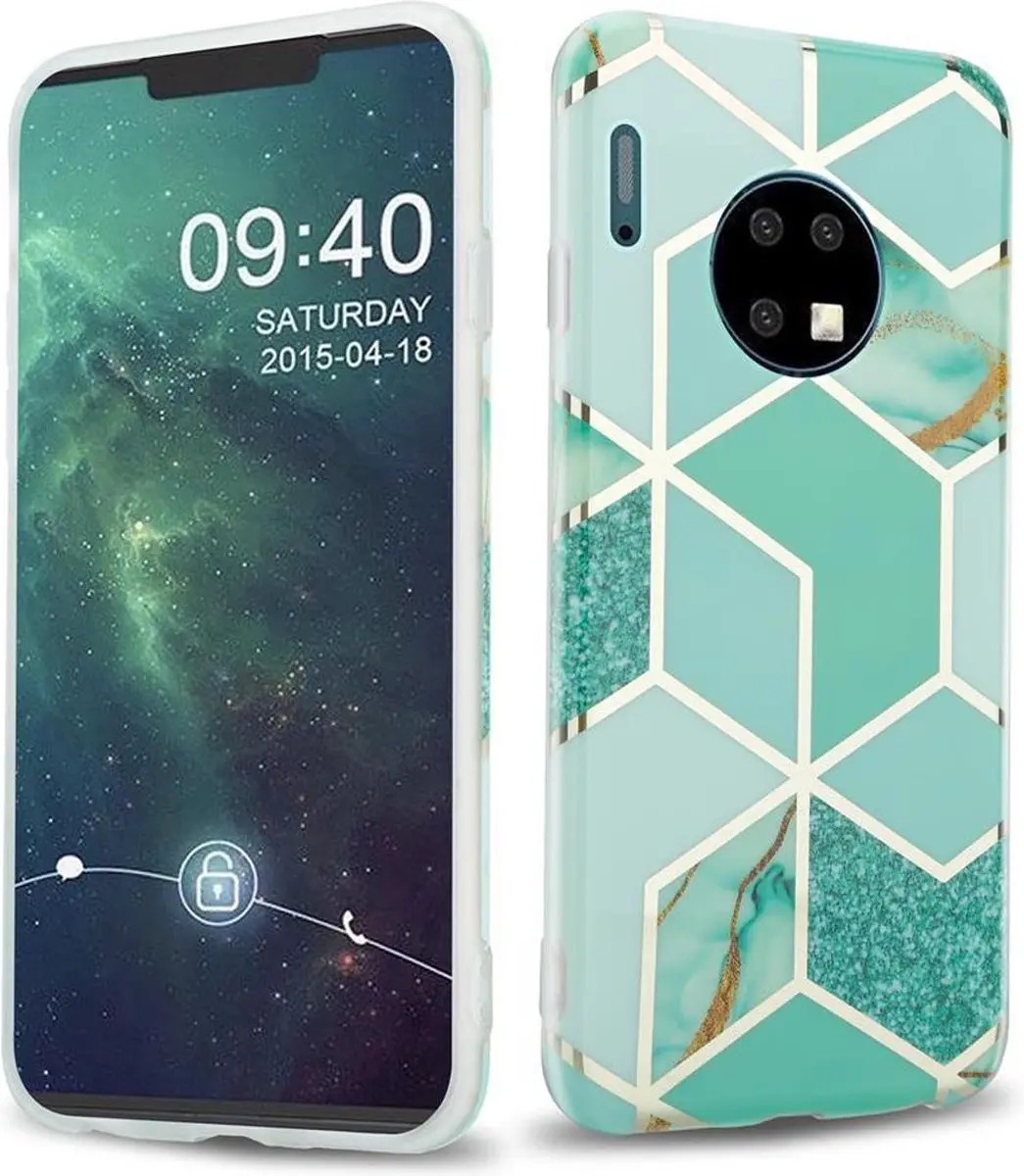 Cadorabo Hoesje geschikt voor Huawei MATE 30 in Groen Lichtgroen Goud Marmer No.