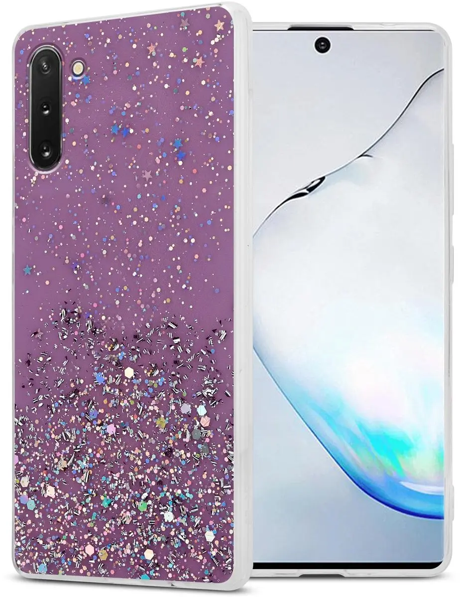 Cadorabo Hoesje geschikt voor Samsung Galaxy NOTE 10 in Paars met Glitter