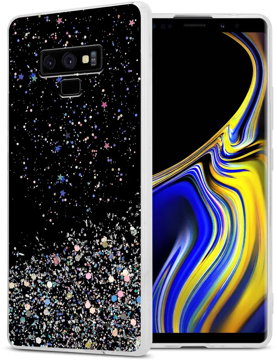Cadorabo Hoesje geschikt voor Samsung Galaxy NOTE 9 in Zwart met Glitter