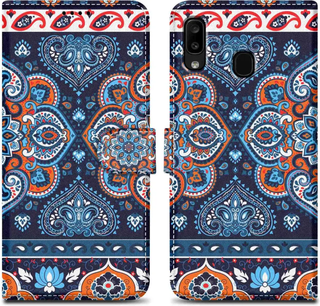 Cadorabo Hoesje geschikt voor Samsung Galaxy A20 / A30 / M10s - Design Blauwe Mandala No. 1 - Beschermhoes Case Cover met magnetische sluiting, standaardfunctie en kaartvakje