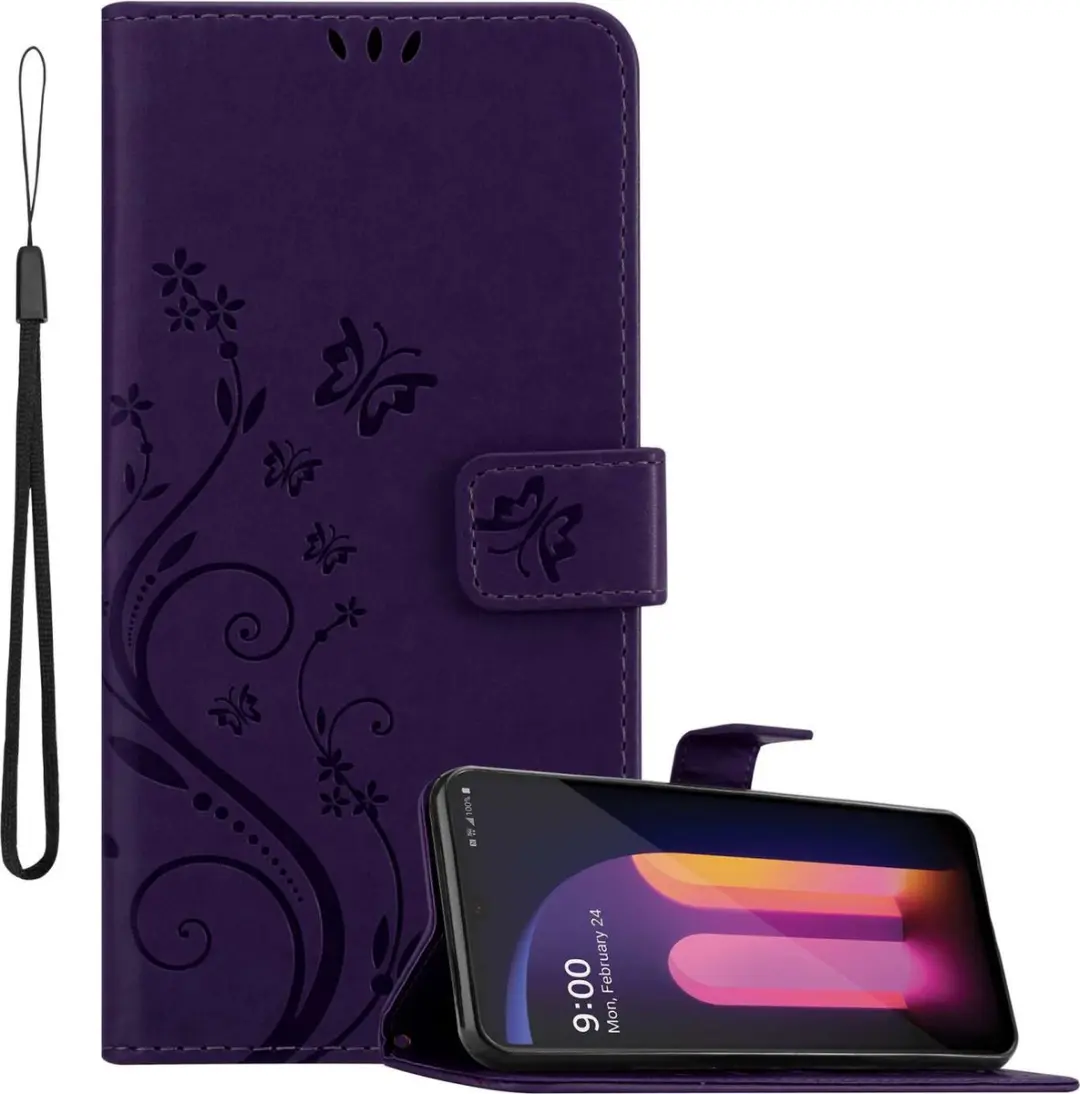 Cadorabo Hoesje geschikt voor LG V60 ThinQ in BLOEMEN DONKER PAARS