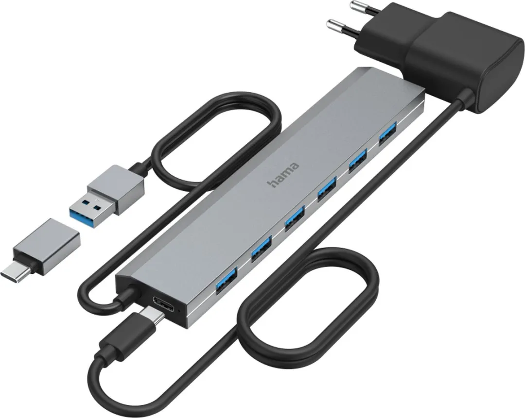 Hama 00200137 USB-Hub 7 Poorten USB 3.2 - Grijs