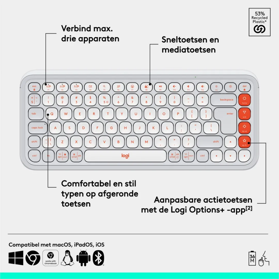 Logitech POP Icon Keys 920-013072 Draadloos Toetsenbord - Qwerty US - Gebroken wit