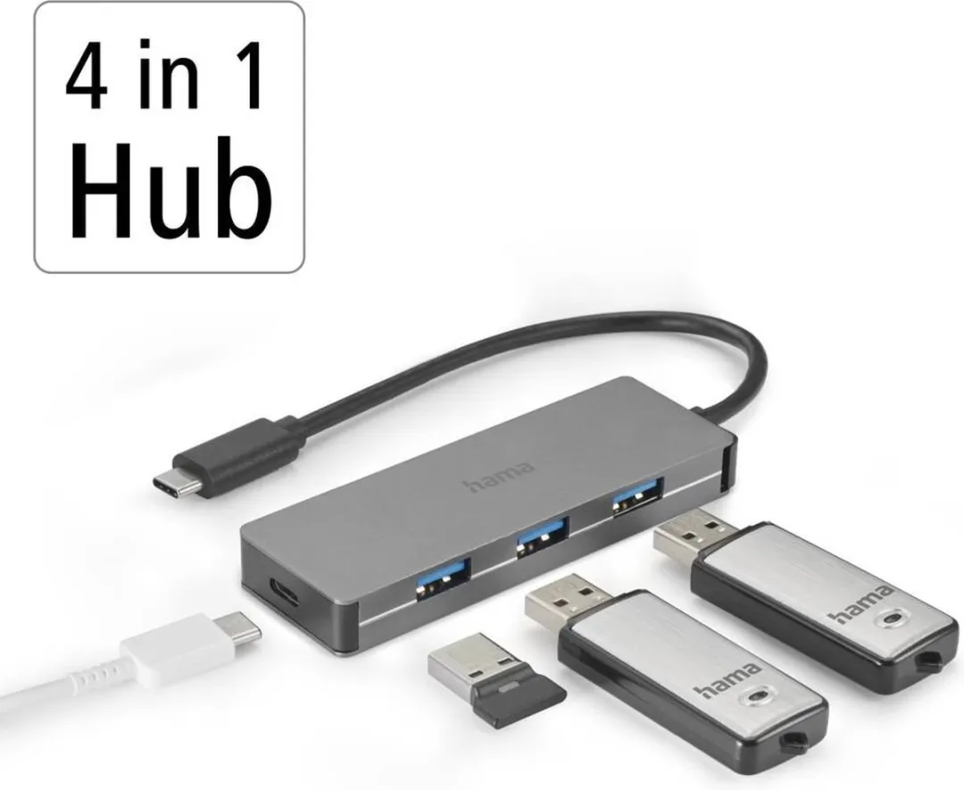 Hama 00200105 USB-C Hub 4 Poorten - Antraciet