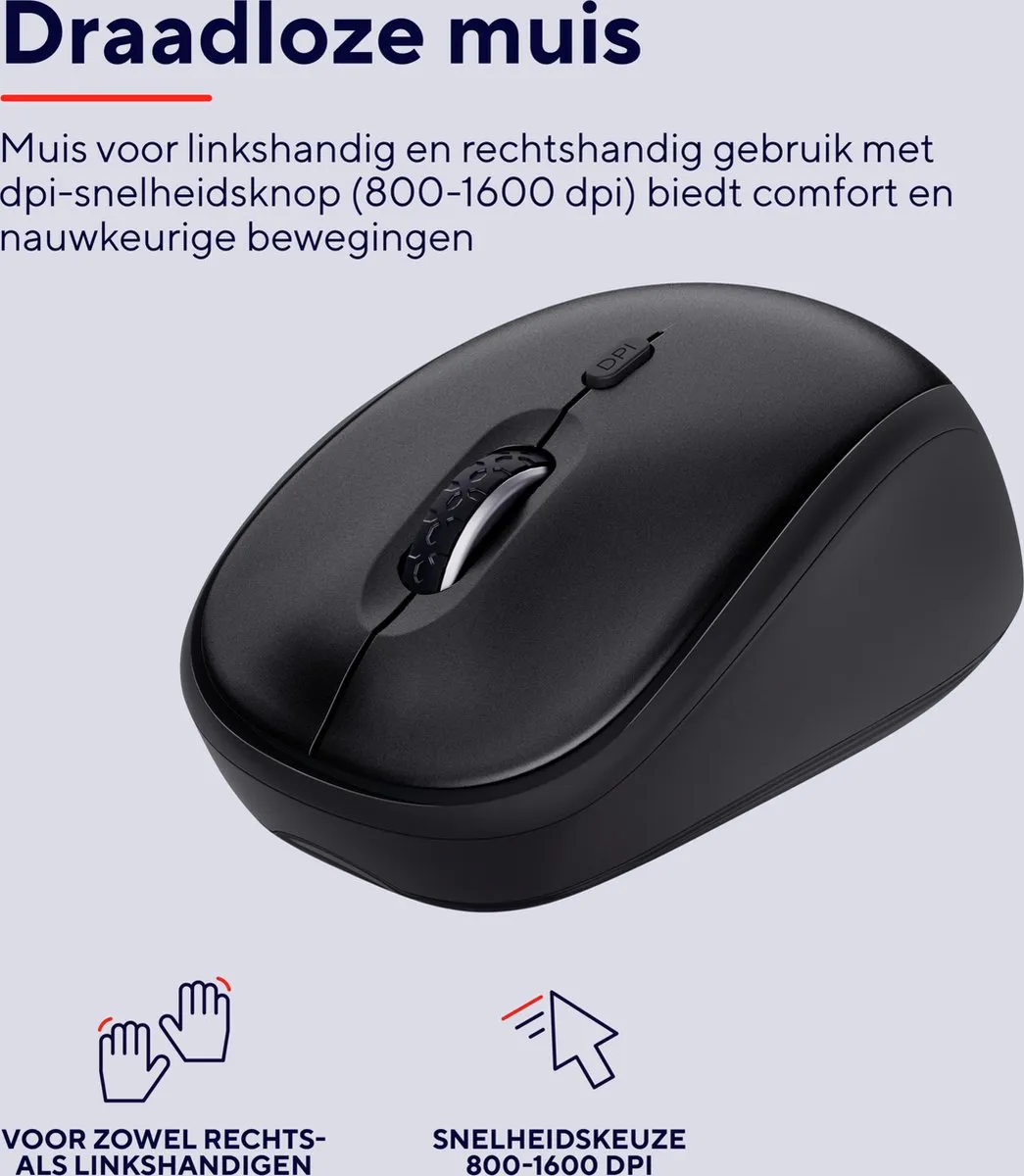 Trust ODY V2 Draadloos Toetsenbord & Muis - 4 Knoppen - Zwart