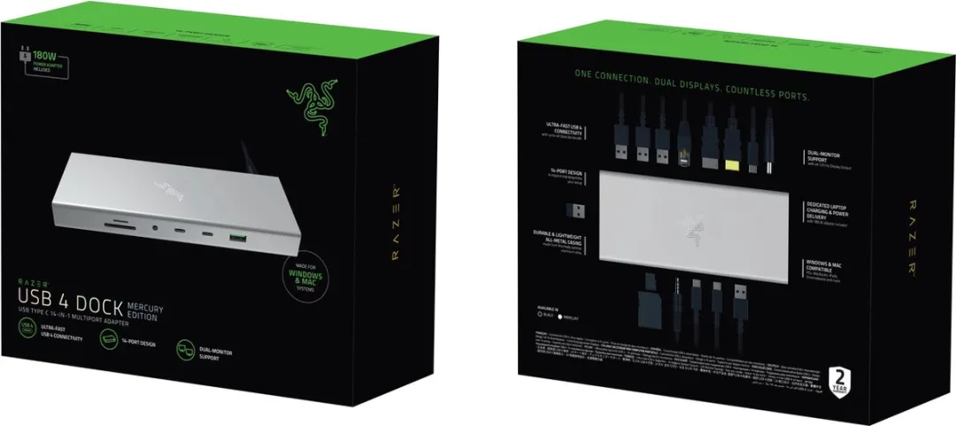 Razer USB 4 Dock RC21-02280200-R3EK - 14 Poorten - 2 Schermen - Mercury Wit - afbeelding 6 van 6