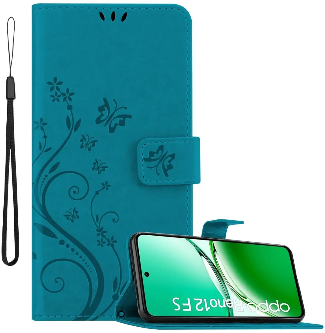 Cadorabo Hoesje geschikt voor Oppo Reno 12 FS in BLOEMEN BLAUW