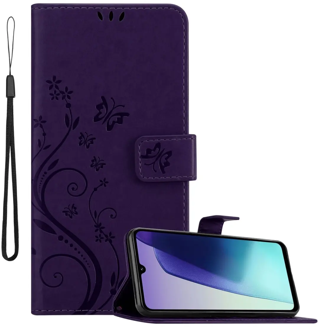 Cadorabo Hoesje geschikt voor Xiaomi RedMi 14C in BLOEMEN DONKER PAARS