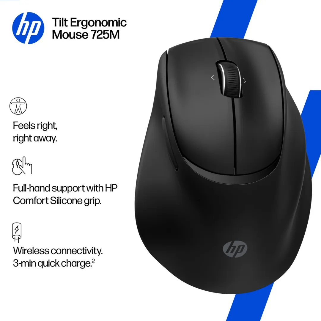 HP Tilt Ergonomische Muis 720M BH0Z4AA#ABB - Draadloos - 7 Knoppen - Zwart