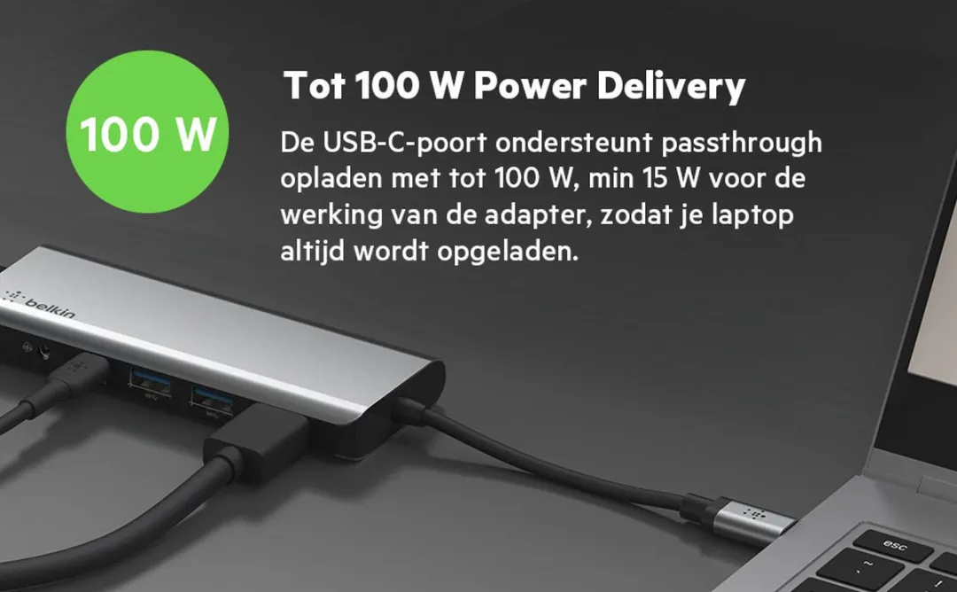Belkin AVC009btSGY 7-in-1 USB-C Hub - 4K HDMI - 100W - Grijs