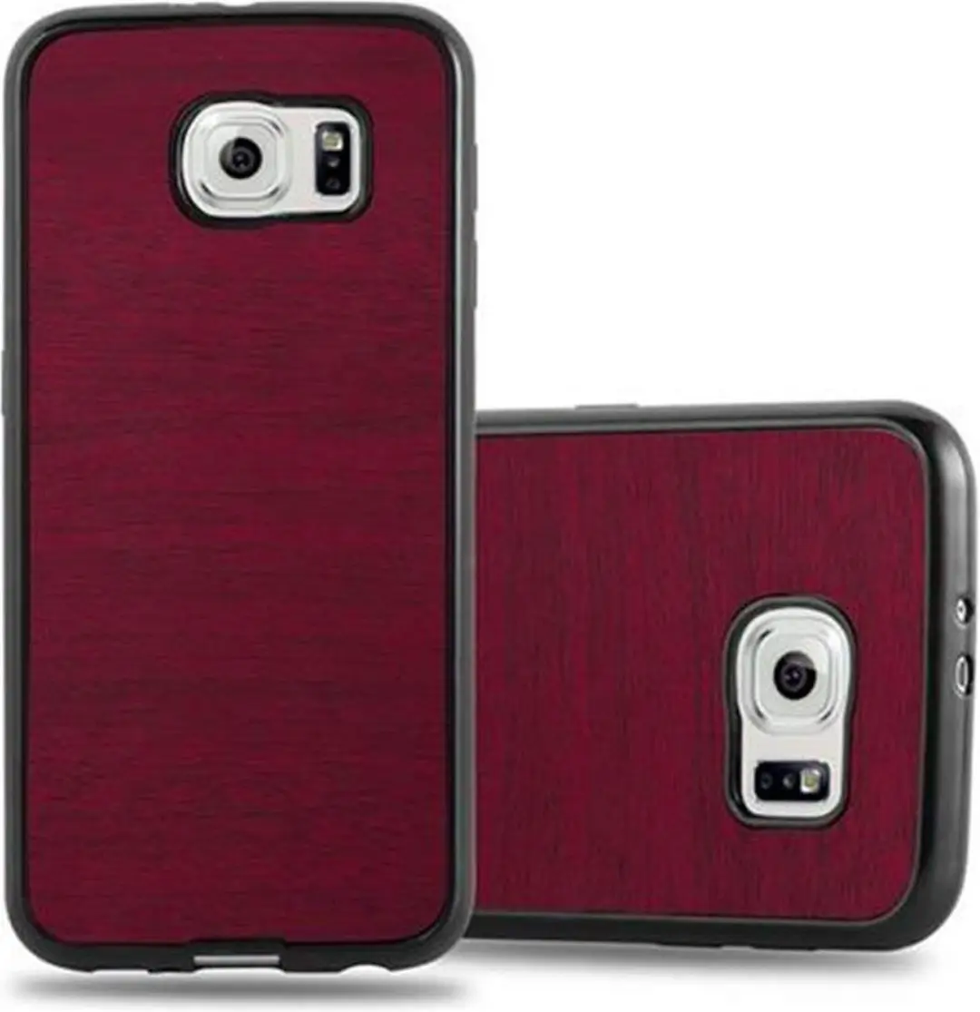Cadorabo Hoesje geschikt voor Samsung Galaxy S6 in WOODEN ROOD