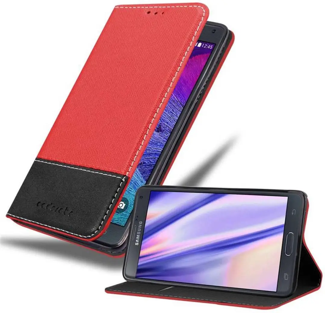 Cadorabo Hoesje geschikt voor Samsung Galaxy NOTE 4 in ROOD ZWART