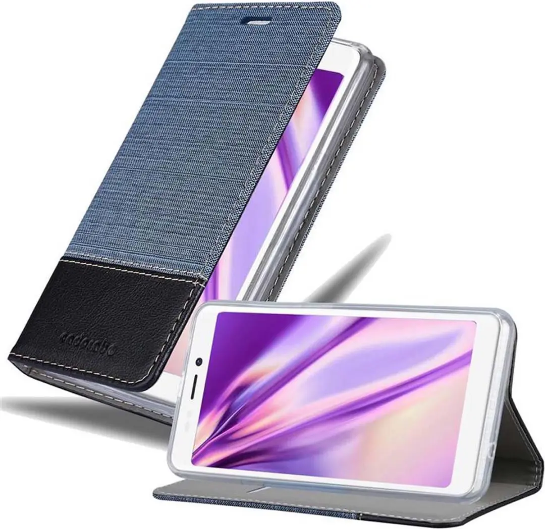 Cadorabo Hoesje geschikt voor WIKO JERRY 3 in DONKERBLAUW ZWART - Beschermhoes met magnetische sluiting, standfunctie en kaartvakje Book Case Cover Etui