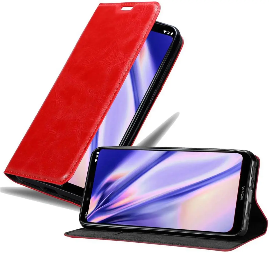 Cadorabo Hoesje geschikt voor Nokia 8.1 in APPEL ROOD - Beschermhoes met magnetische sluiting, standfunctie en kaartvakje Book Case Cover Etui