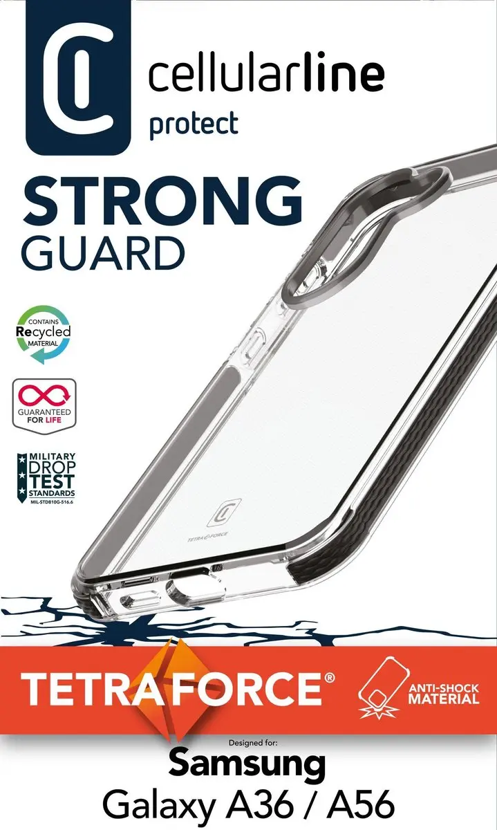 Cellularline Ultra Beschermend Hoesje - Geschikt voor Samsung Galaxy A36 - IDS Technologie & Microban & Shockproof - Transparant - afbeelding 5 van 6