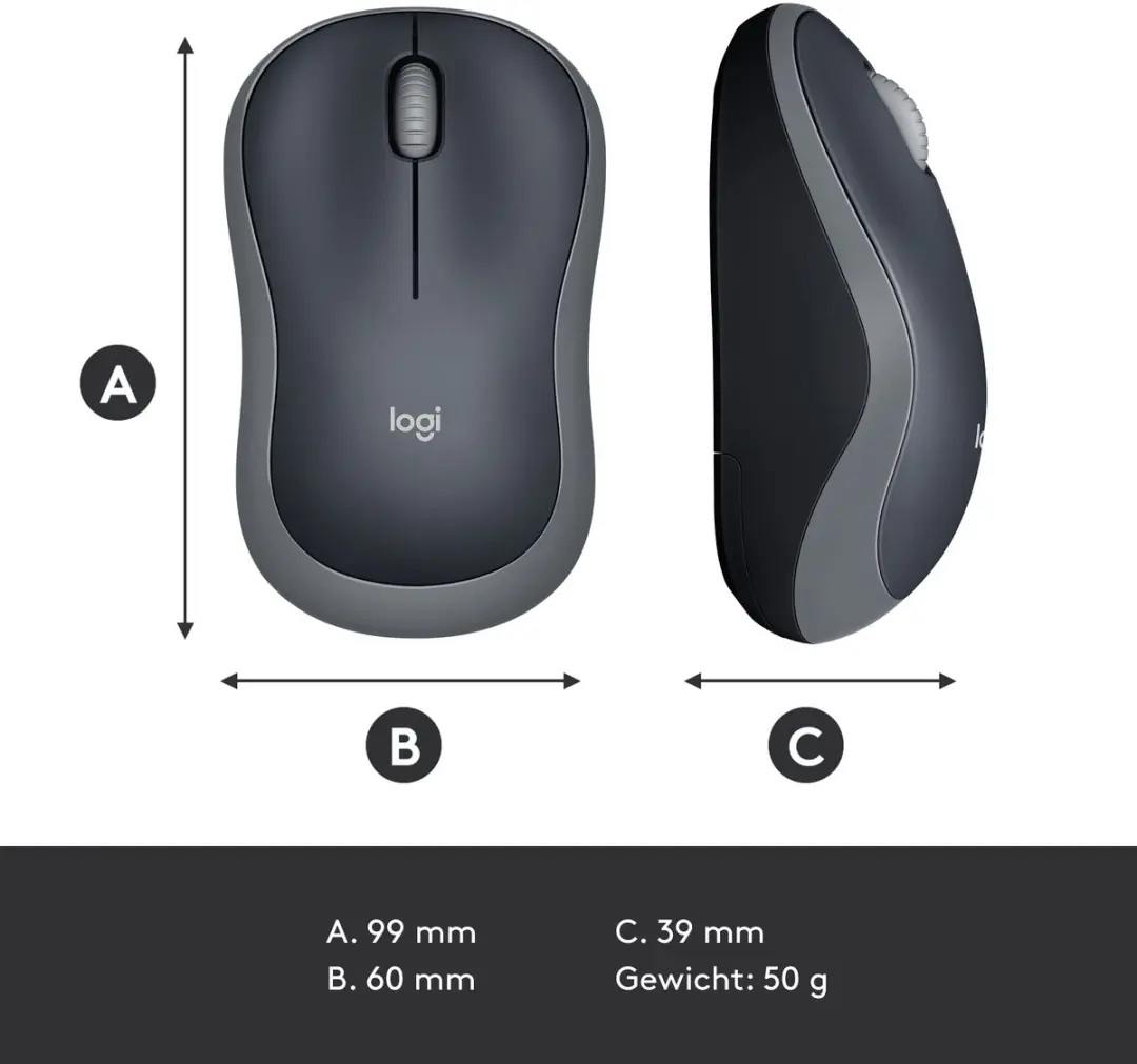 Logitech M185 Draadloze Muis - Grijs