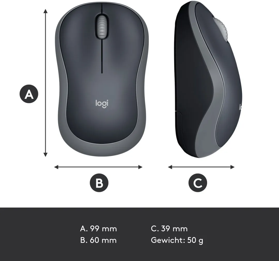 Logitech M185 Draadloze Muis - Grijs
