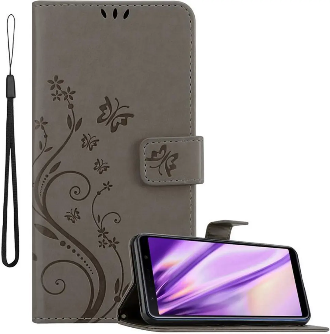 Cadorabo Hoesje geschikt voor Samsung Galaxy A7 2018 in BLOEMEN GRIJS