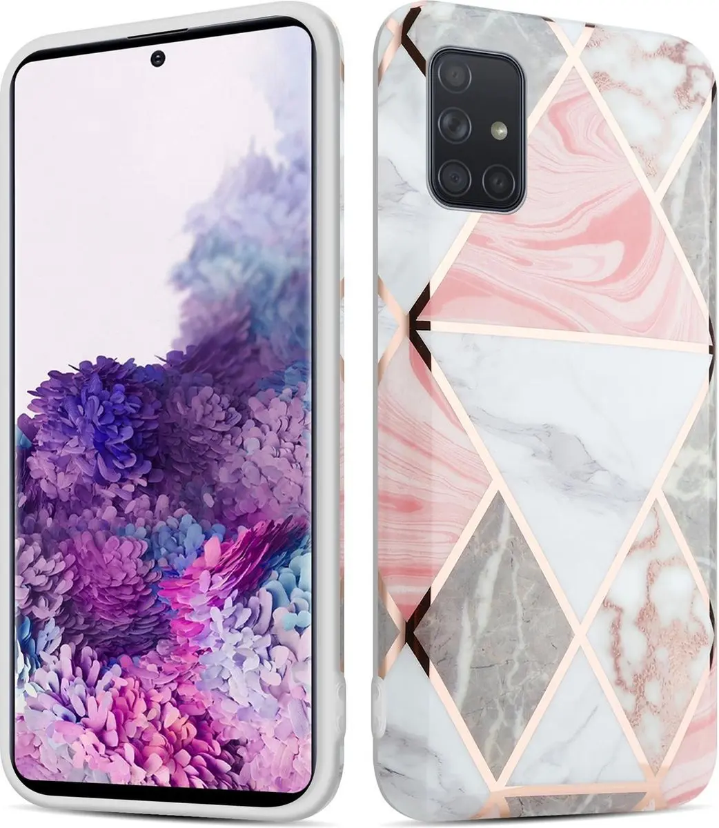 Cadorabo Hoesje geschikt voor Samsung Galaxy A71 5G in Roze Grijs Wit Marmer No.