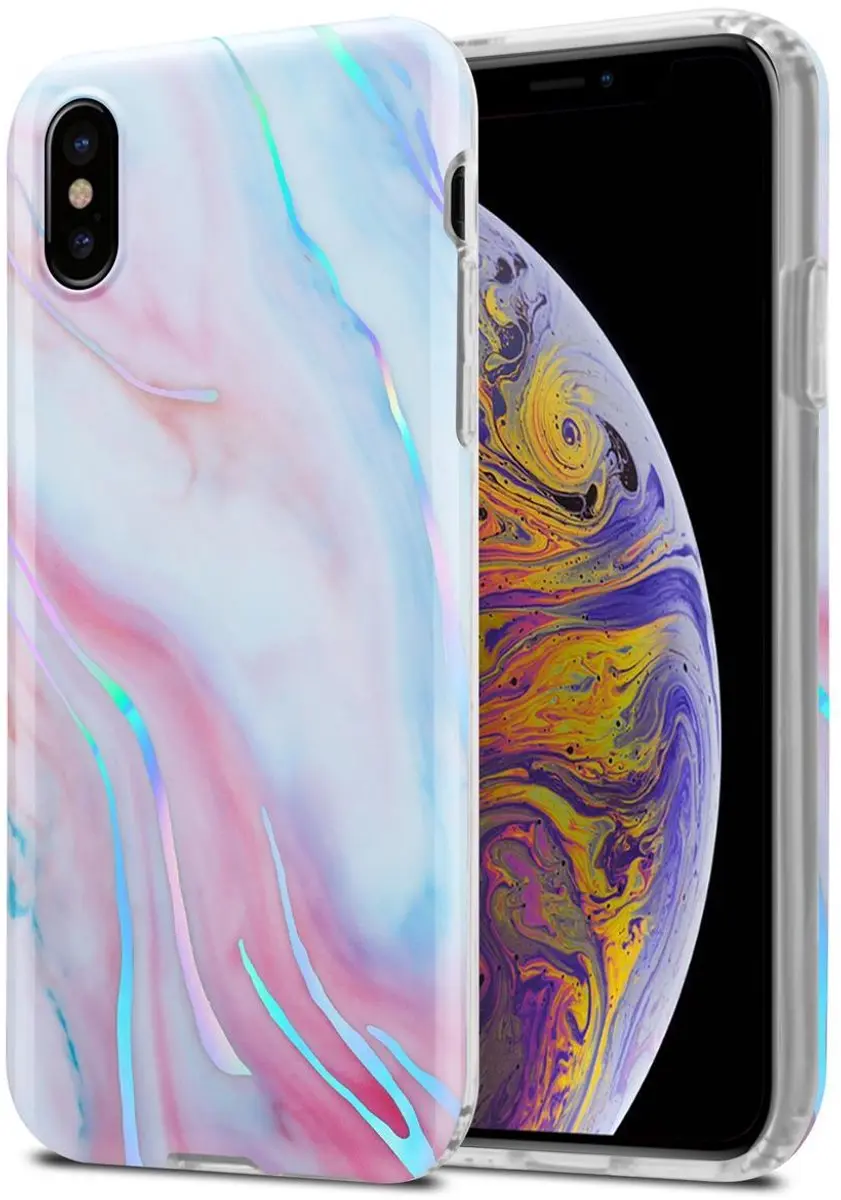 Cadorabo Hoesje geschikt voor Apple iPhone XS MAX in Wit Roze Marmer No. 15