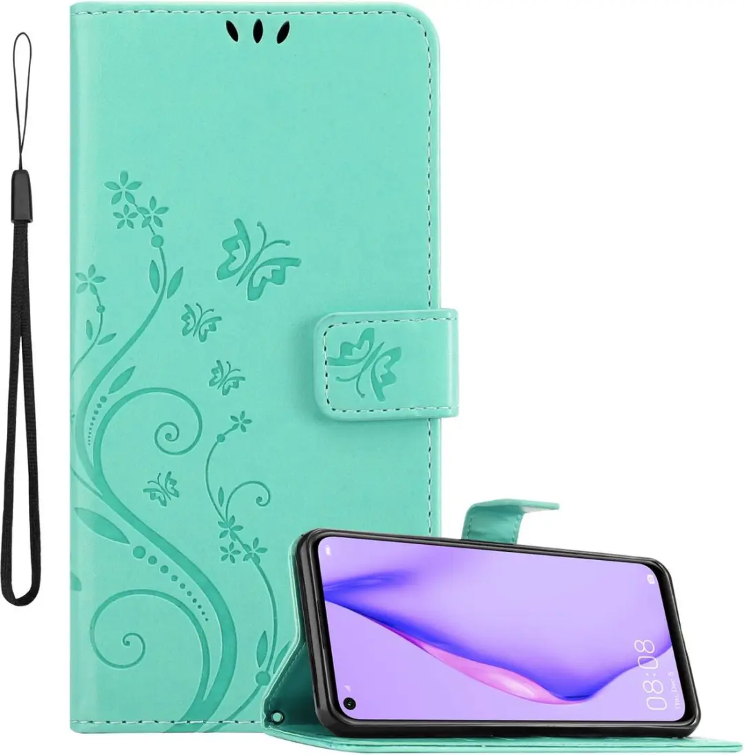 Cadorabo Hoesje geschikt voor Huawei P40 LITE 5G / NOVA 7 SE in BLOEMEN TURKOOIS