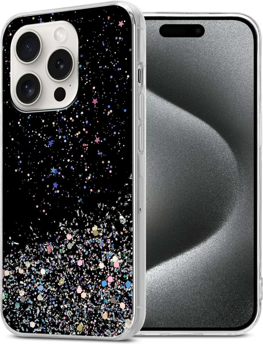 Cadorabo Hoesje geschikt voor Apple iPhone 15 PRO in Zwart met Glitter