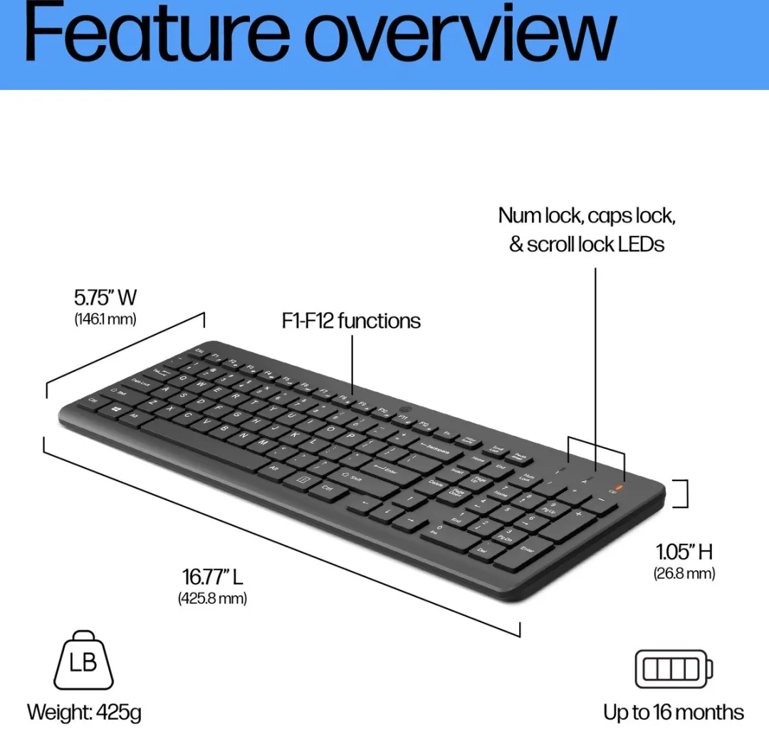 HP 230 Draadloos Toetsenbord ISO - Zwart