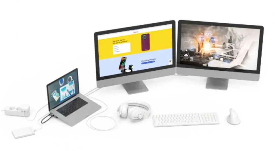 Hama Connect2Office Basic V2 USB-C Dockingstation 9 Poorten - Antraciet - afbeelding 2 van 6