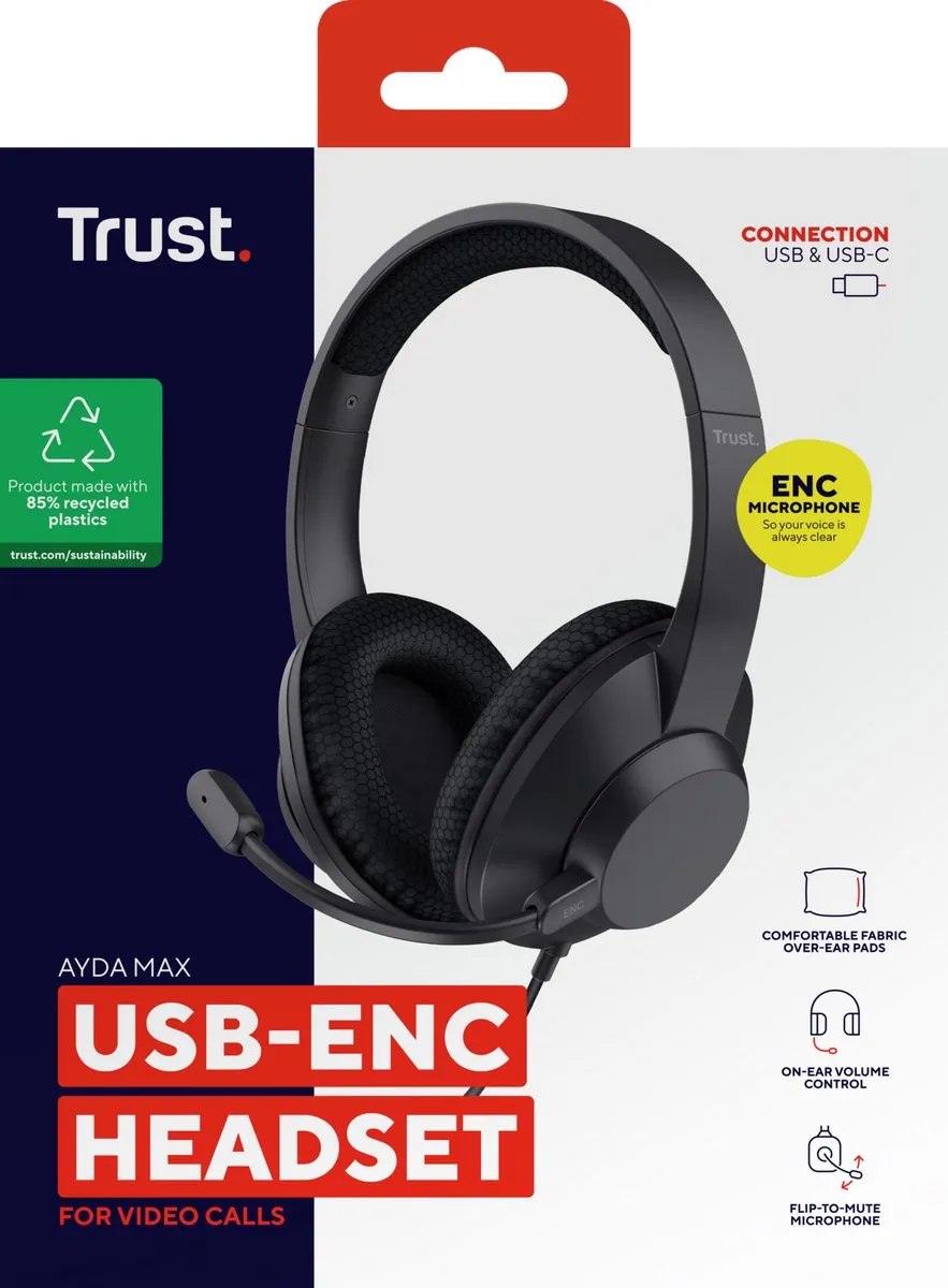Trust Ayda Max USB-headset 25462 - Noise-cancelling - Zwart - afbeelding 6 van 6