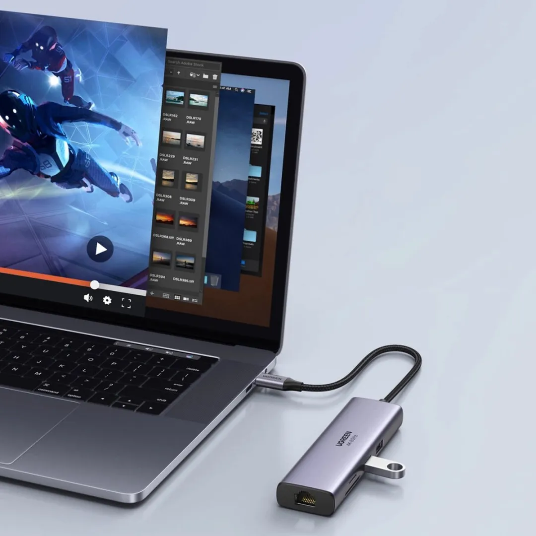 Ugreen 7-in-1 USB-C Hub 100W - HDMI 4K/60Hz - RJ45 1Gbps - Grijs