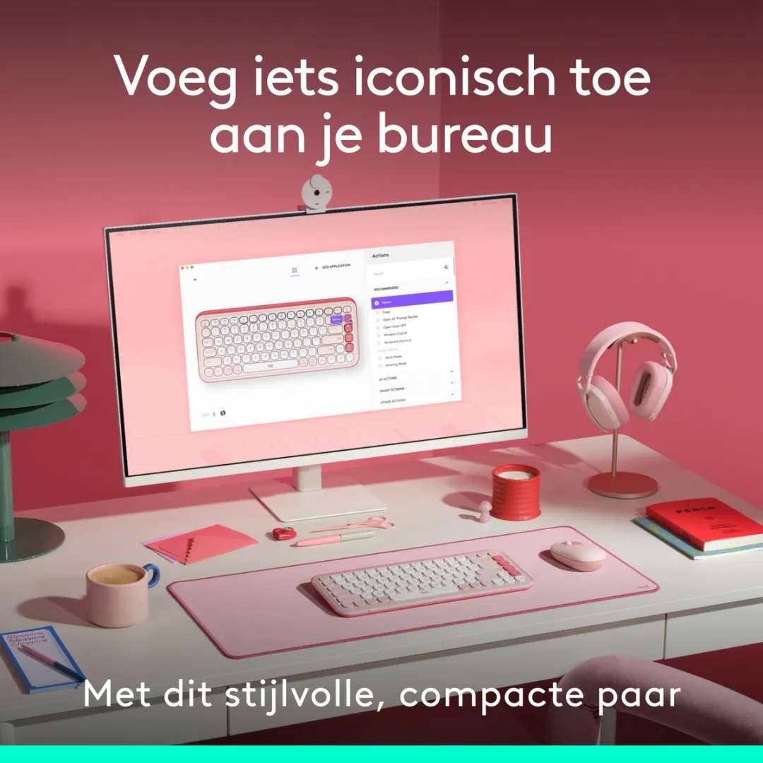 Logitech POP Icon Combo Toetsenbord & Muis - 4 Knoppen - Roze