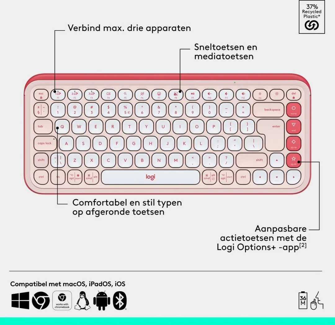 Logitech POP Icon Combo Toetsenbord & Muis - 4 Knoppen - Roze - afbeelding 6 van 6
