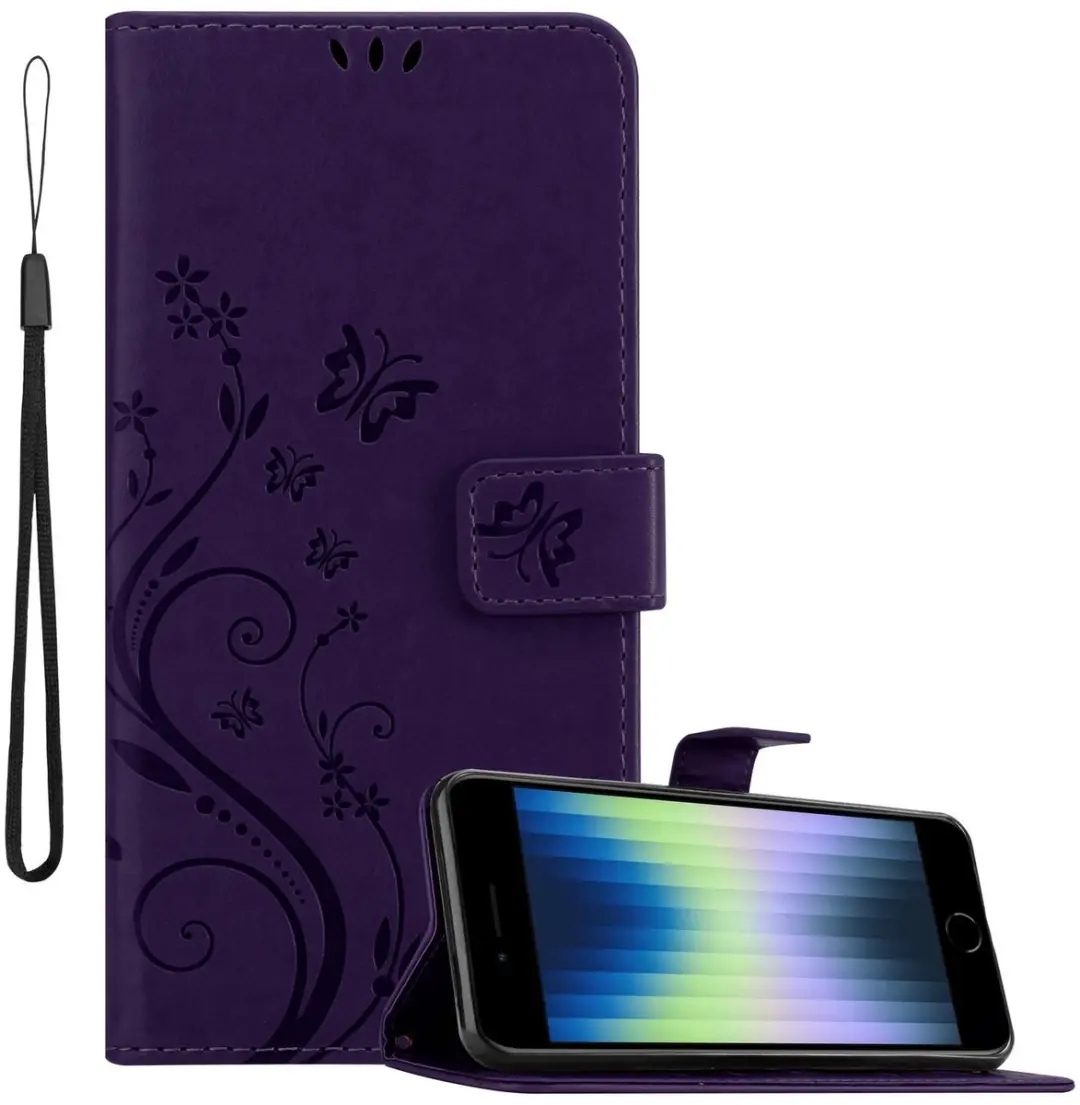 Cadorabo Hoesje geschikt voor iPhone SE4 in BLOEMEN DONKER PAARS