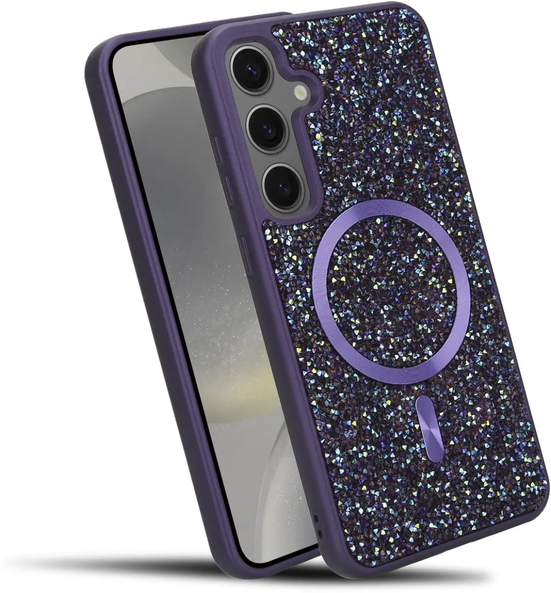 Hoesje geschikt voor Samsung Galaxy S24 PLUS in Paars Diamant Glitter Stijl