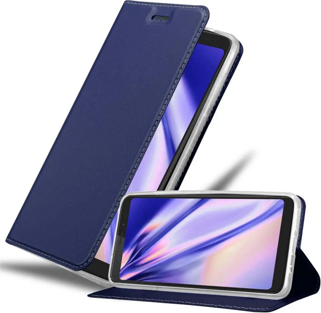 Cadorabo Hoesje geschikt voor WIKO VIEW XL in CLASSY DONKER BLAUW - Beschermhoes met magnetische sluiting, standfunctie en kaartvakje Book Case Cover Etui