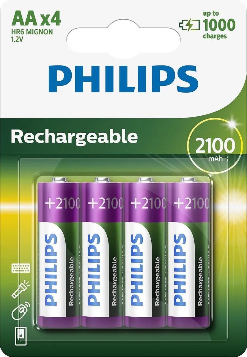 Philips AA Oplaadbare Batterijen 2100mAh - 4 Stuks