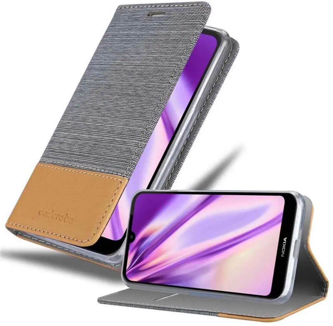 Cadorabo Hoesje geschikt voor Nokia 4.2 in LICHTGRIJS BRUIN - Beschermhoes met magnetische sluiting, standfunctie en kaartvakje Book Case Cover Etui
