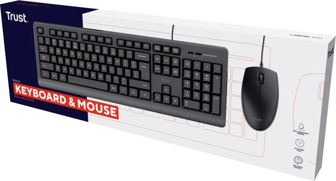 Trust Primo 23970 Bedraad Toetsenbord & Muis Set - Zwart - afbeelding 6 van 6