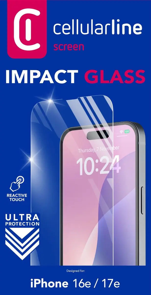 Cellularline 9H Screenprotector iPhone 16e - Transparant - afbeelding 5 van 6