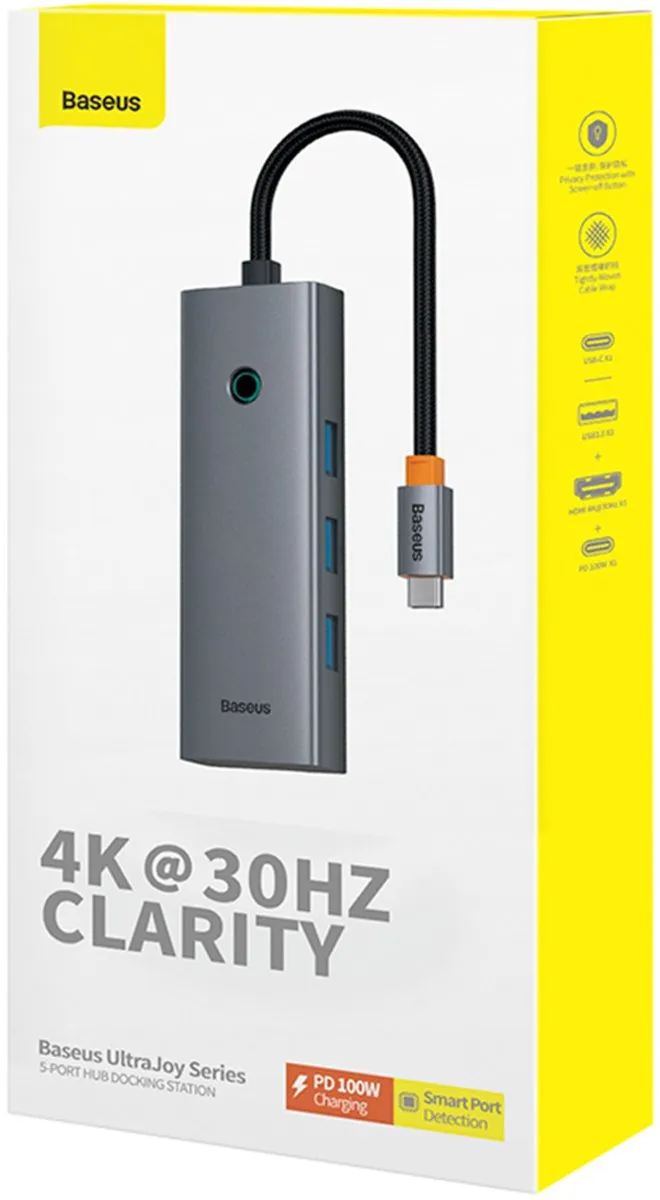 Baseus UltraJoy 5-Poorts USB Hub - Grijs - afbeelding 6 van 6