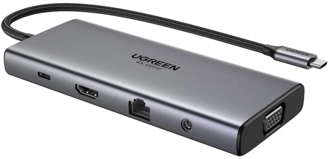 UGREEN USB-C Hub 2x USB-C 10Gbps 4K60Hz PD RJ45 - Grijs