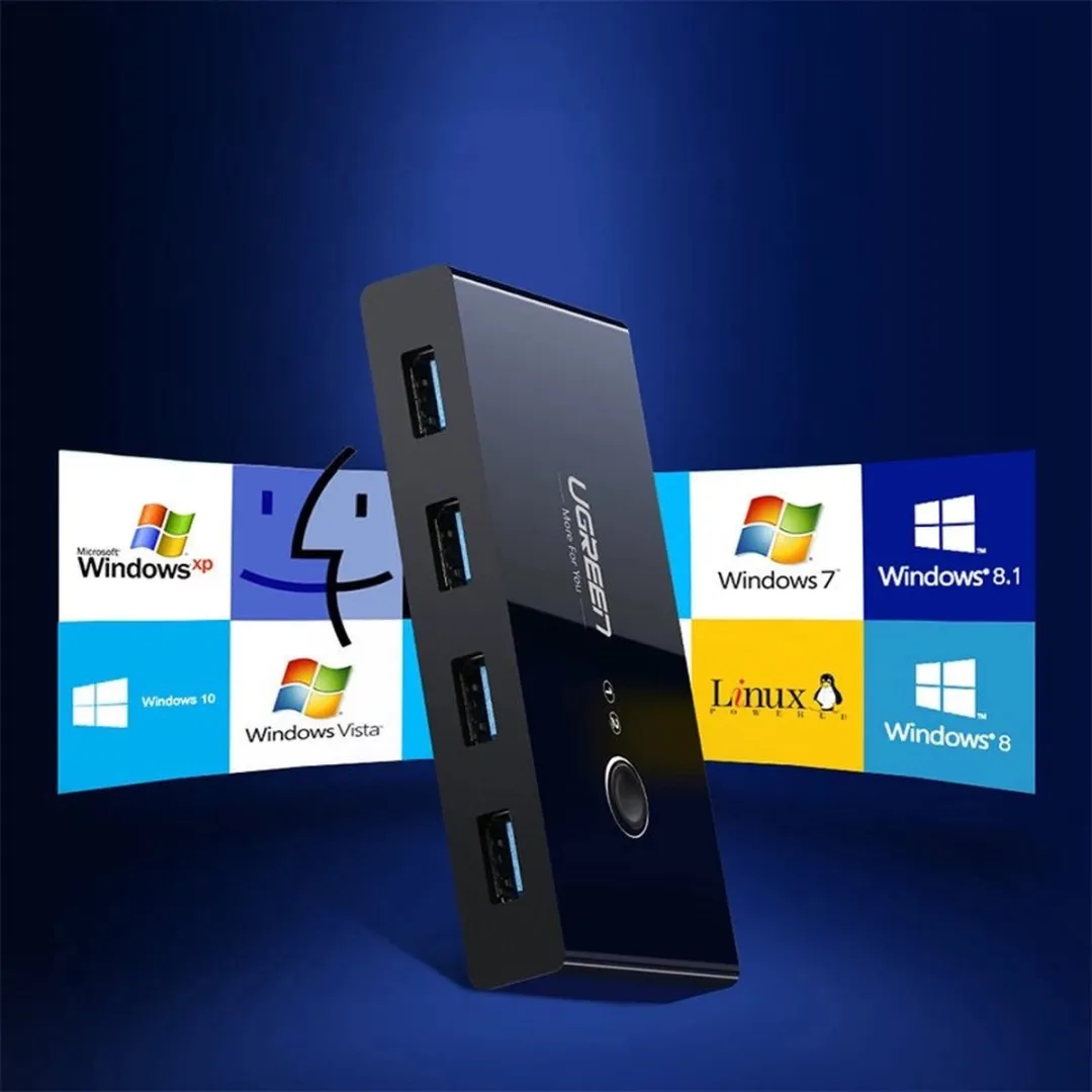 Ugreen US216 HUB-schakelaar 4x USB 3.2 Gen 1 - Zwart