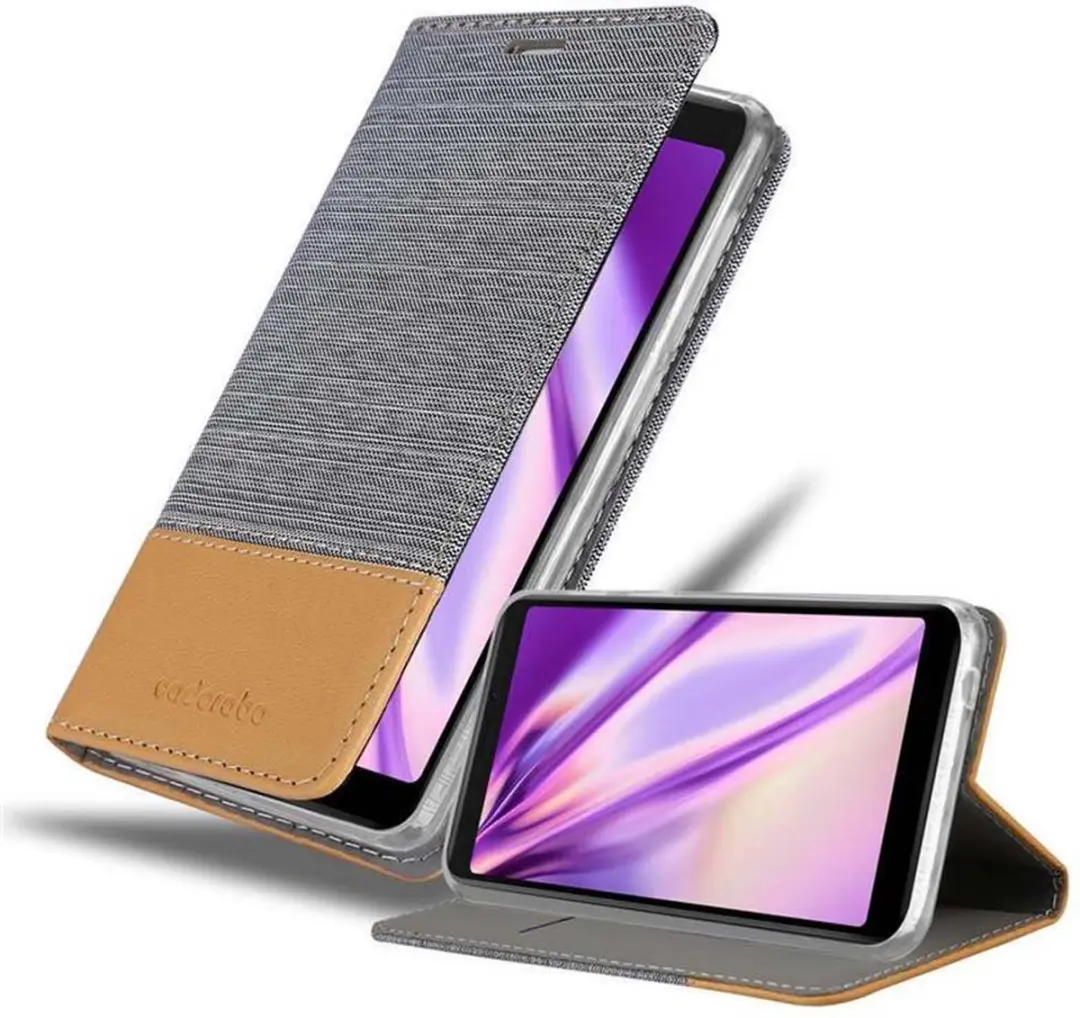 Cadorabo Hoesje geschikt voor WIKO Y60 in LICHTGRIJS BRUIN - Beschermhoes met magnetische sluiting, standfunctie en kaartvakje Book Case Cover Etui