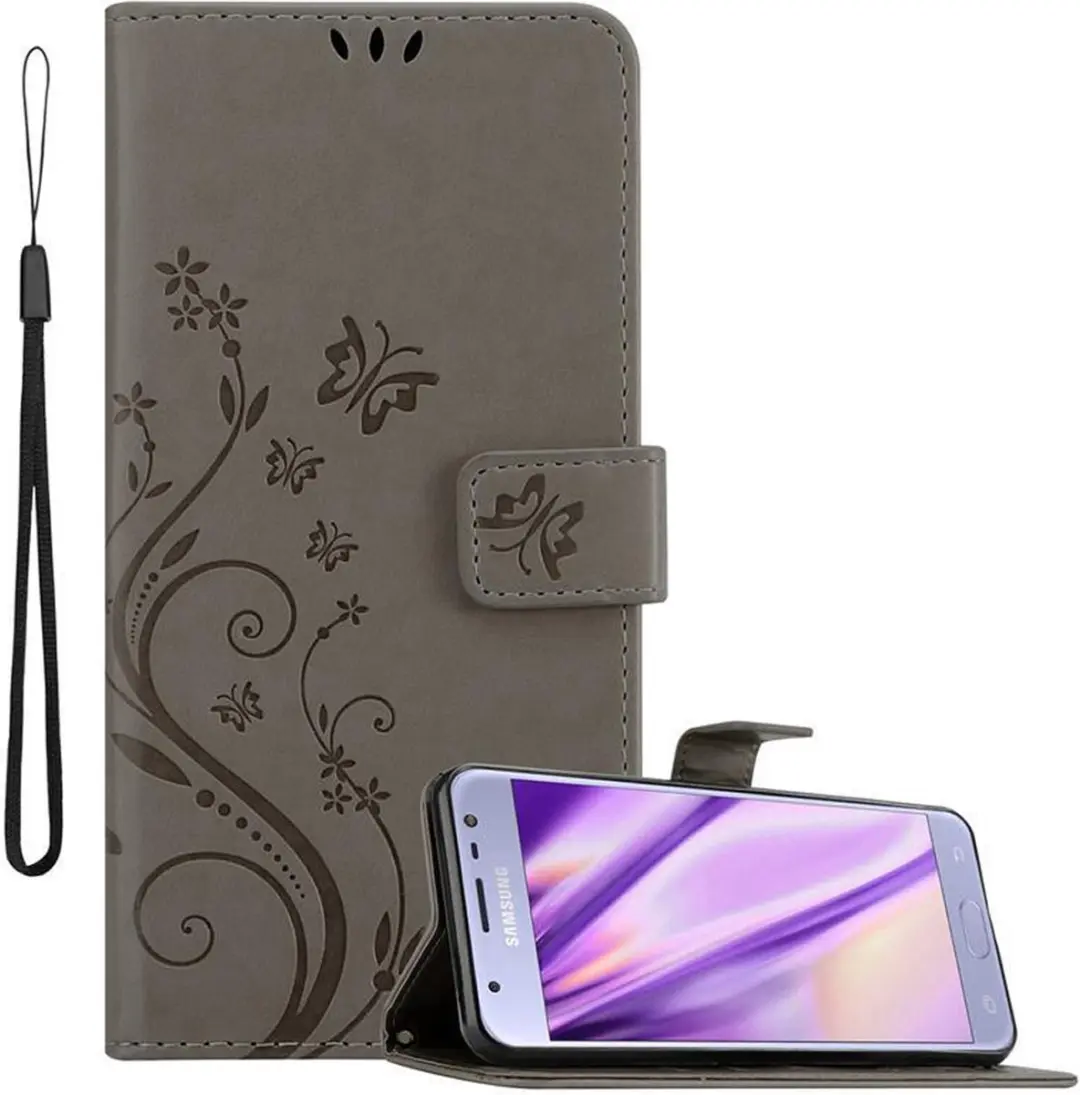 Cadorabo Hoesje geschikt voor Samsung Galaxy J3 2017 in BLOEMEN GRIJS