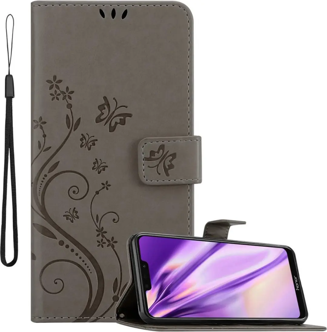 Cadorabo Hoesje geschikt voor Honor 8C in BLOEMEN GRIJS