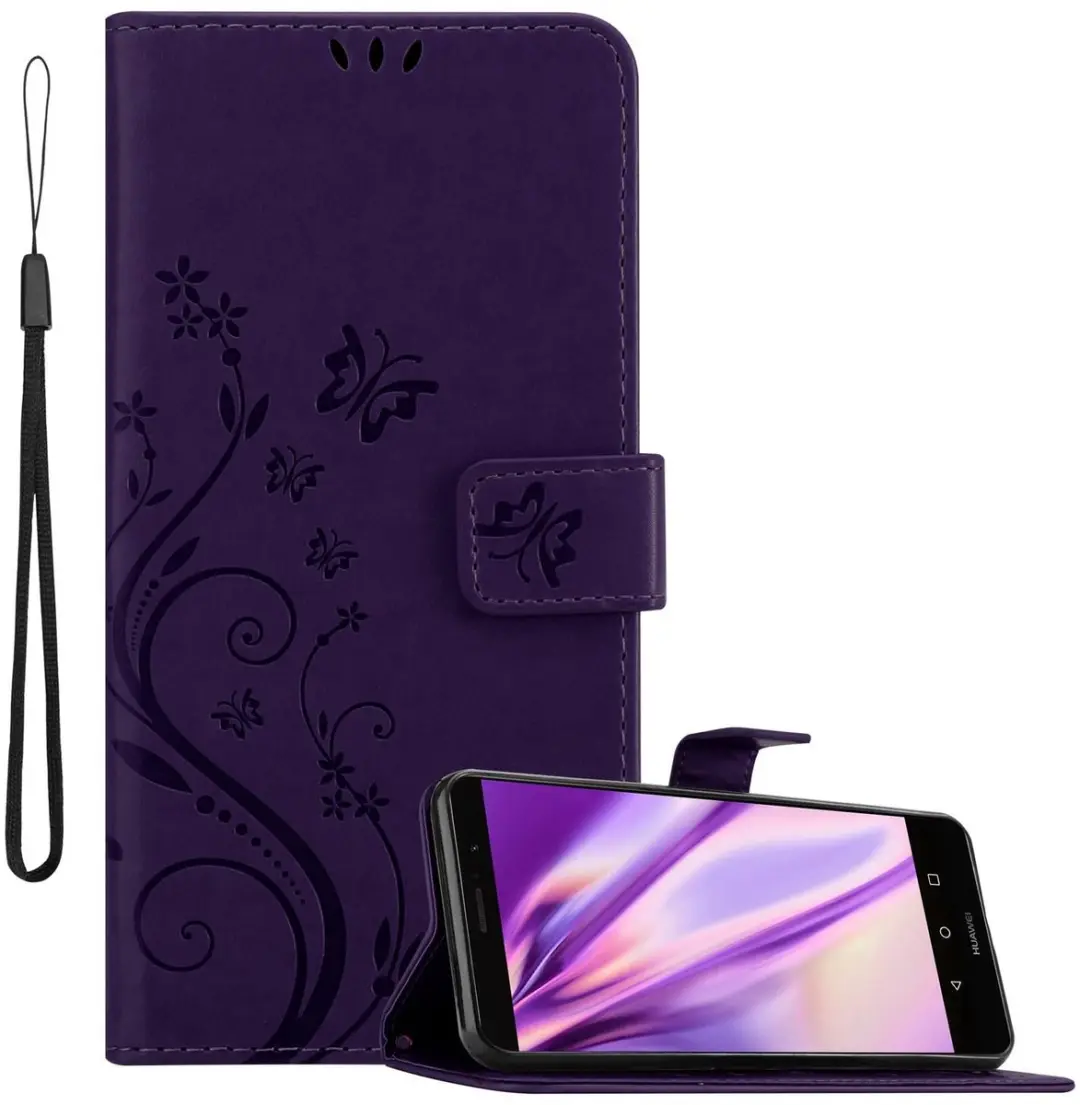 Cadorabo Hoesje geschikt voor Huawei MATE 9 in BLOEMEN DONKER PAARS