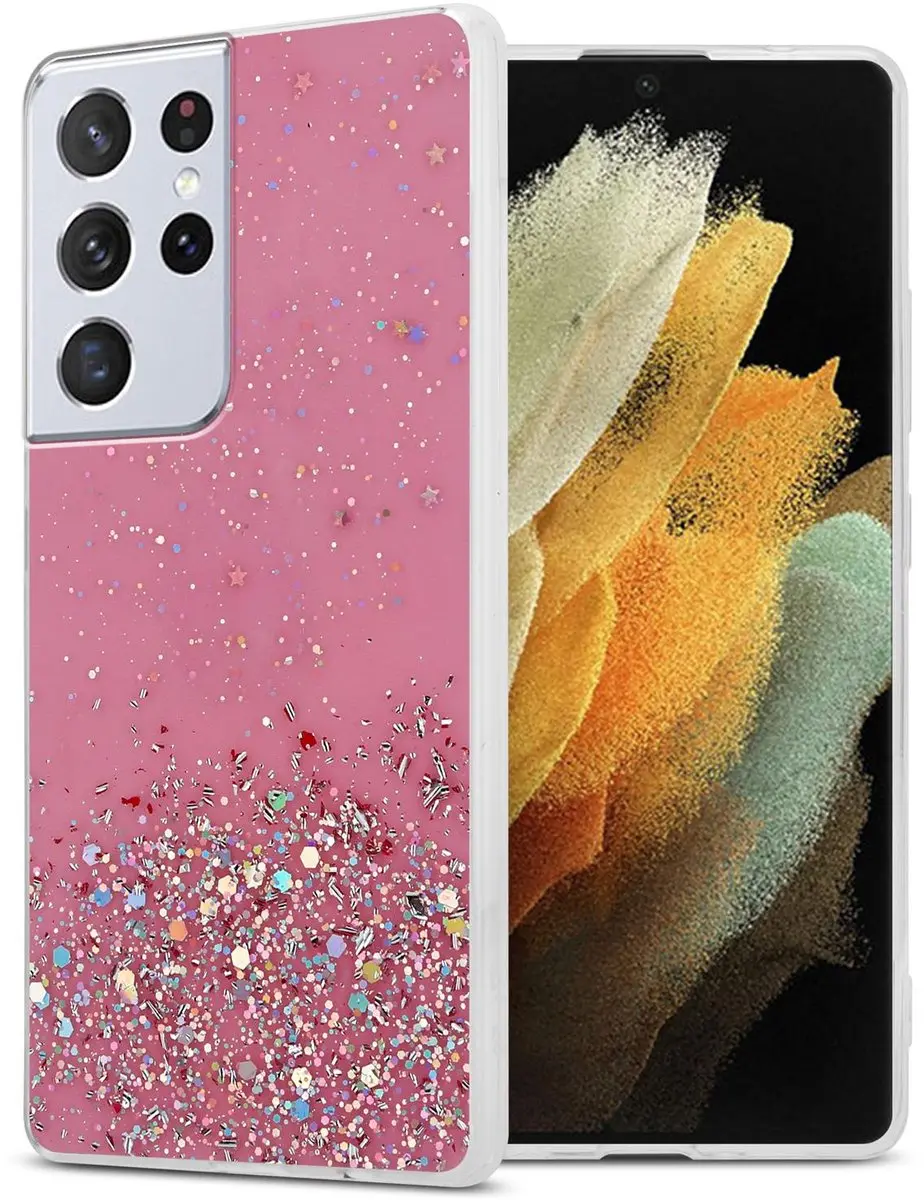 Cadorabo Hoesje geschikt voor Samsung Galaxy S21 ULTRA in Roze met Glitter